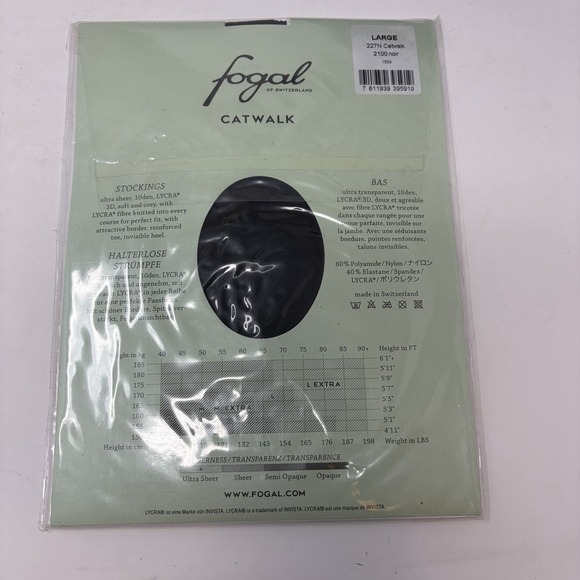 Fogal Catwalk 227N Ultra Sheer Stockings Black 10 Denier Large - Picture 2 of 2